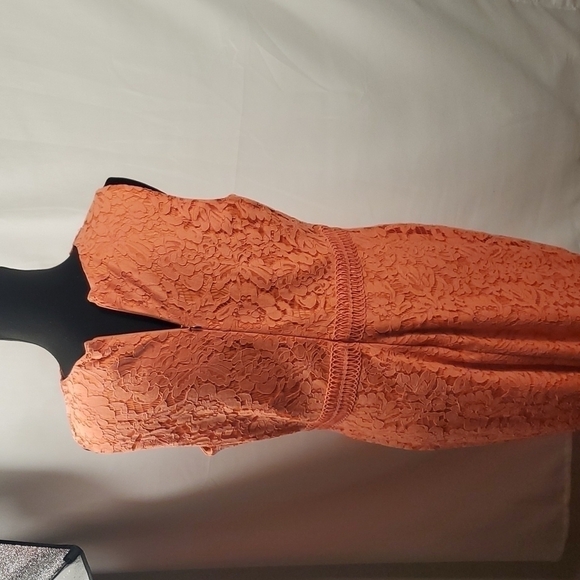 LACE SHEATH Orange Dress V neckline Size 14 - Picture 7 of 14